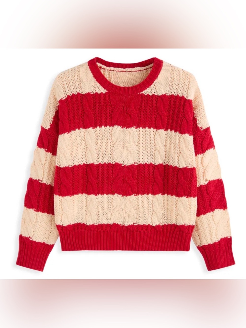 NWT - Cider Cable Knit Striped Pullover in Red & Cream - Oversized
